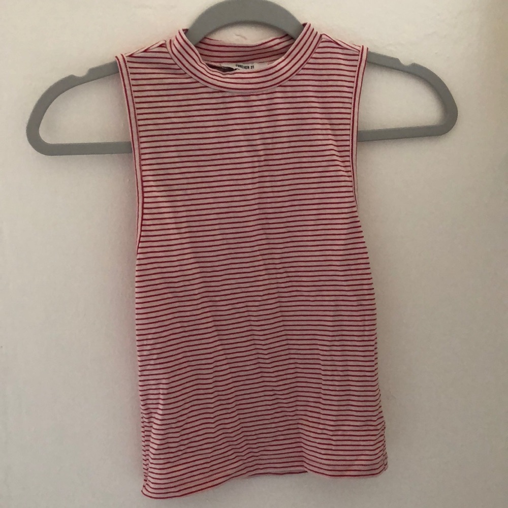 White and red striped top